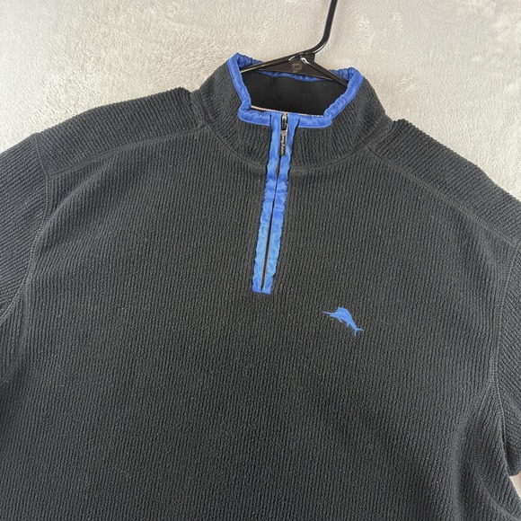 Tommy Bahama Other - Tommy Bahama Sweater Mens Medium Black Quarter Zip Pullover Fleece Marlin Logo